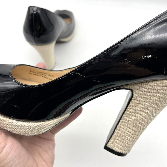 Cole Haan x NikeAir Black Patent Woven Platform Peep Toe Platform Heels 8.5B - Picture 12 of 16